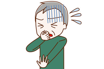 臭くて鼻をつまむ高齢の男性