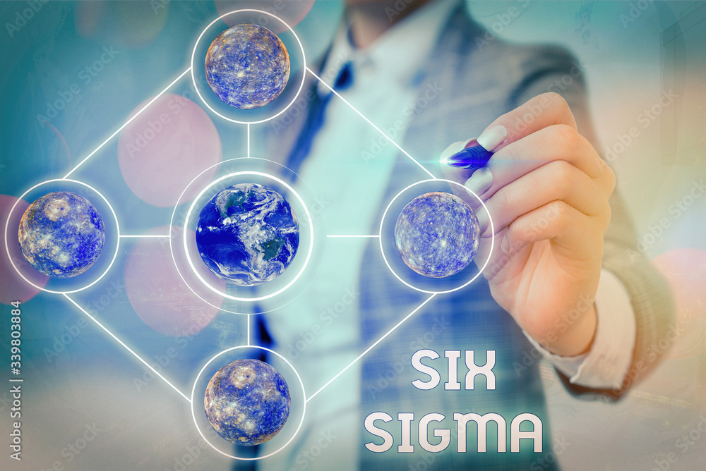 Poster word writing text six sigma. business photo showcasing set of management techniques intended to impr