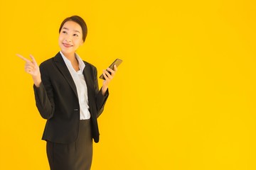 Portrait beautiful young asian woman with phone and coffee cup