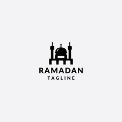 Islamic Logo or Icon Vector, with mosque, coconut tree, sea, sky, and other background, simple, elegant, modern and stylish for islamic icon