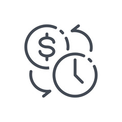 Time is money, Clock with Dollar Coin line icon. Hourly Wage vector outline sign.