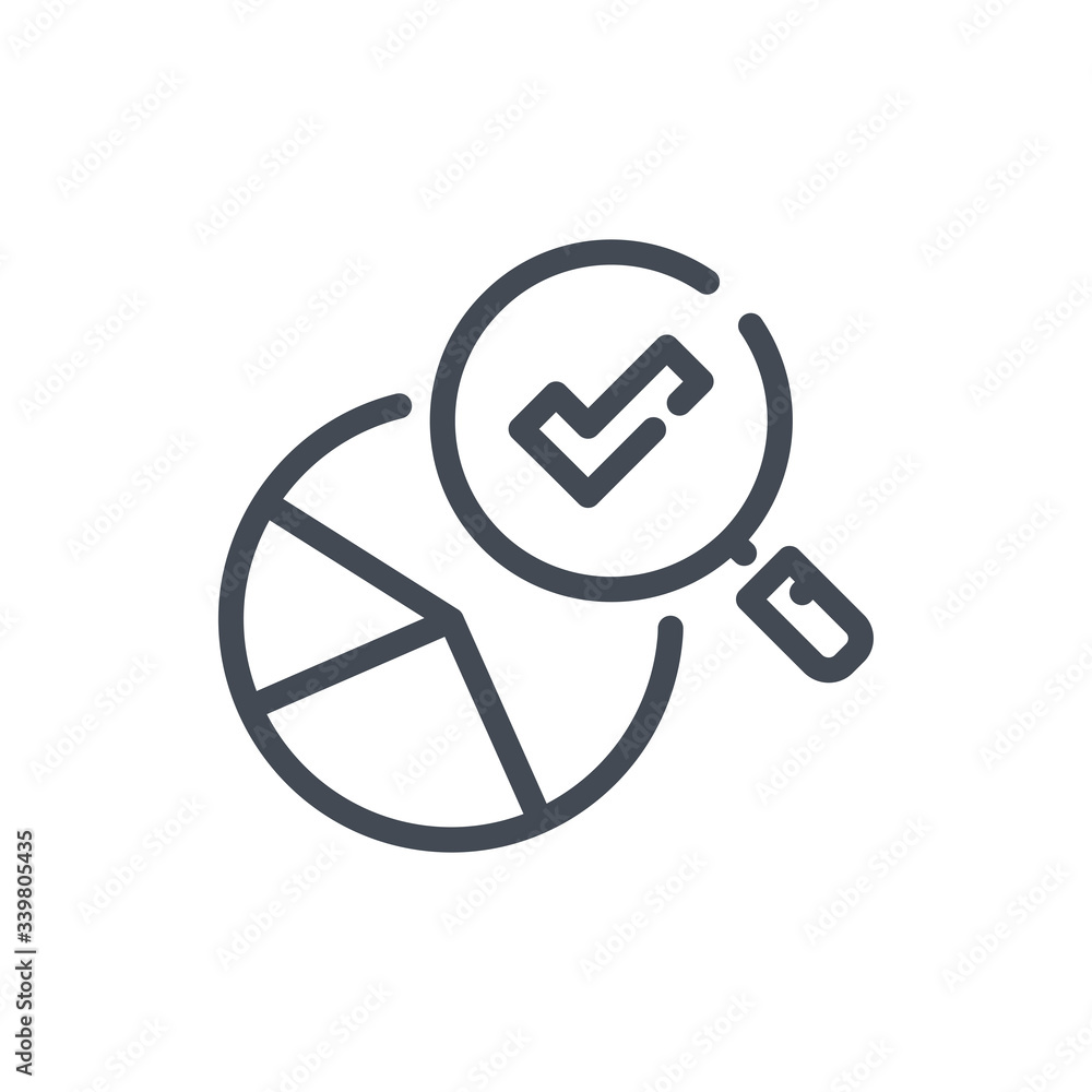 Poster statistics search line icon. chart research with checkmark vector outline sign.