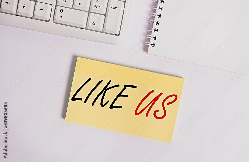 Poster text sign showing like us. business photo showcasing asking to follow on social media feel attractio