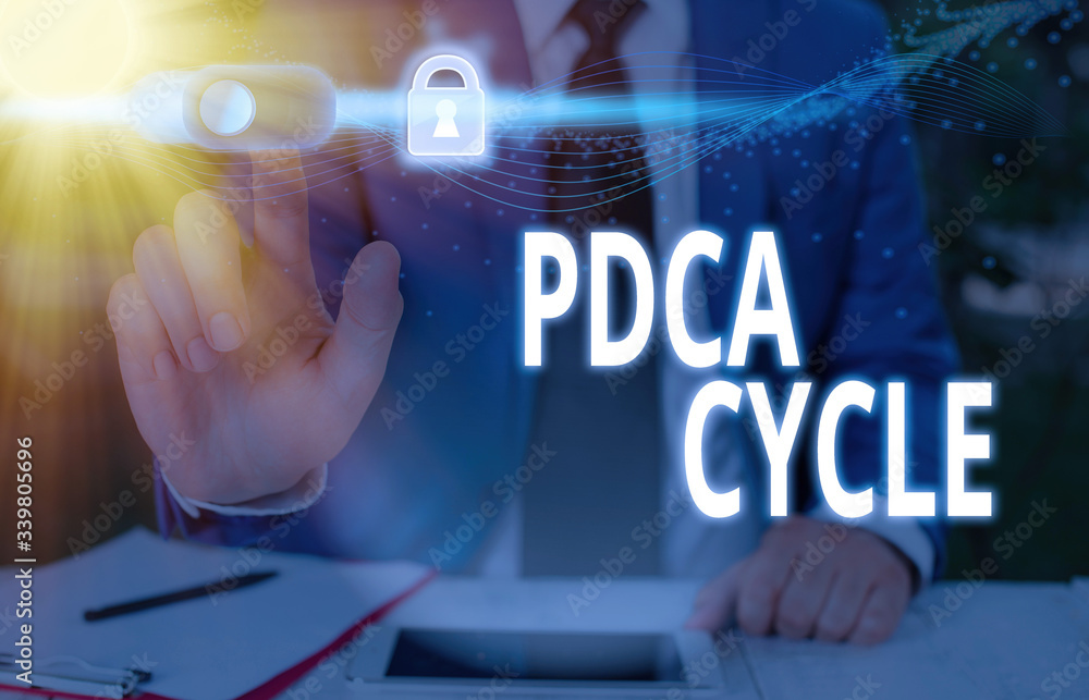 Poster word writing text pdca cycle. business photo showcasing use to control and continue improve the proc