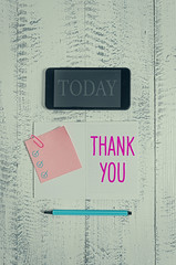 Conceptual hand writing showing Thank You. Concept meaning replaying on something good or greetings...
