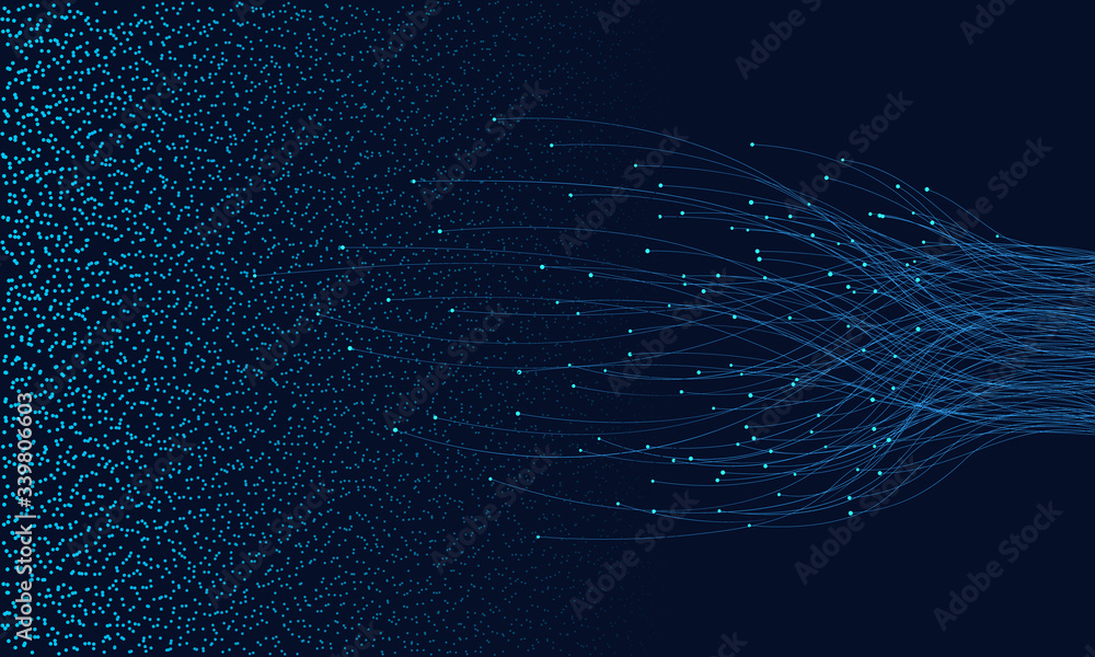 Poster abstract  lines with dots over dark background. connecting or big data concept
