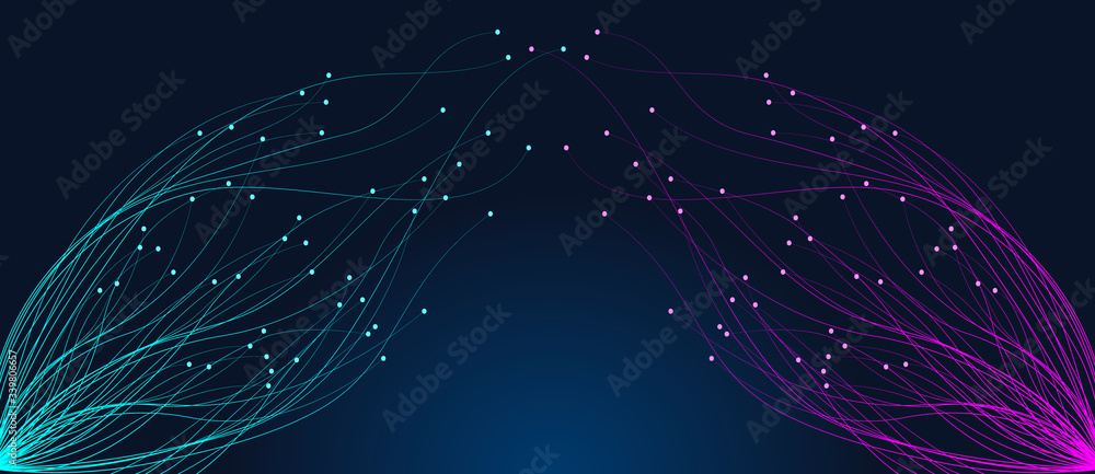 Poster abstract  lines with dots over dark background. connecting or big data concept