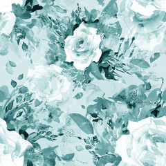  Watercolor seamless pattern beautiful bouquet