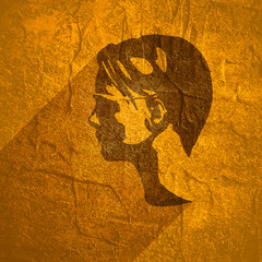 Portrait of beautiful woman in black sunglasses. Short hair. Side view