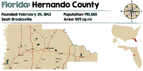 Large and detailed map of Hernando county in Florida, USA.