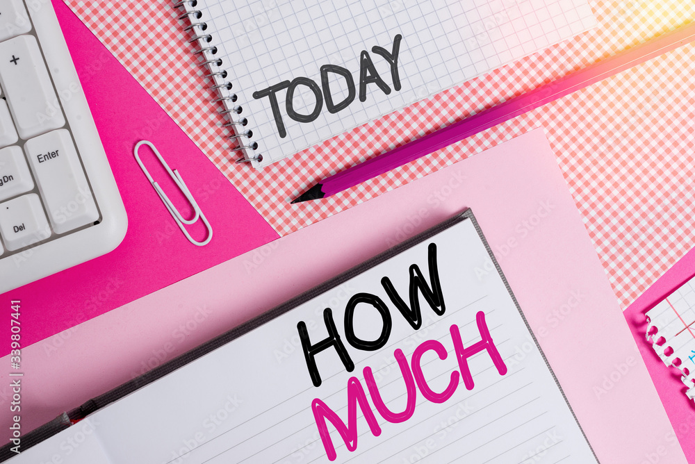 Aufkleber handwriting text how much. conceptual photo ask about the amount or cost of something what amount or