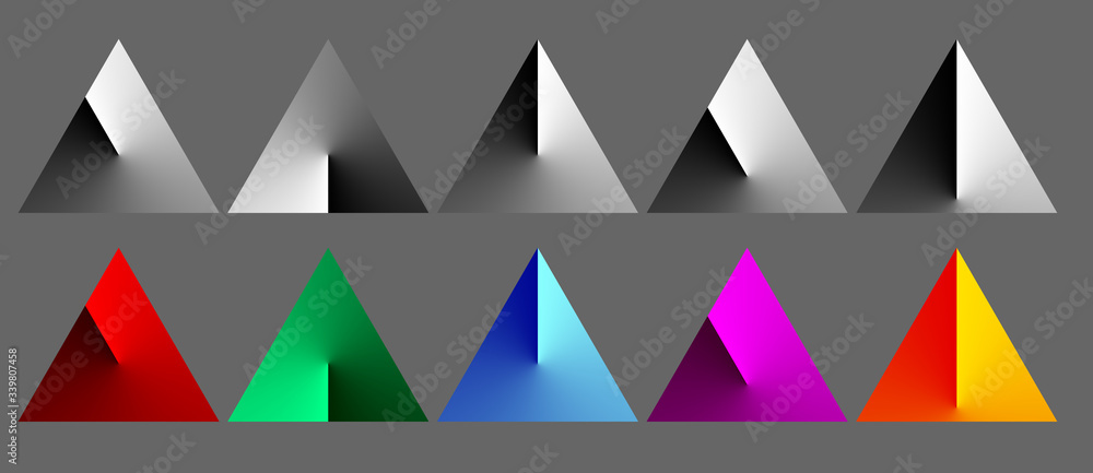 Poster set of triangles with a art gradient of gray, red, blue and green colors