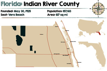 Large and detailed map of Indian River county in Florida, USA.