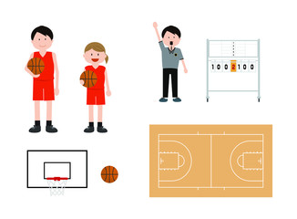 basketball, sports, man, woman, boy, girl, set