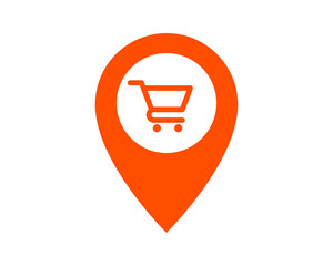 Shopping cart pin icon. shop location logo illustration.