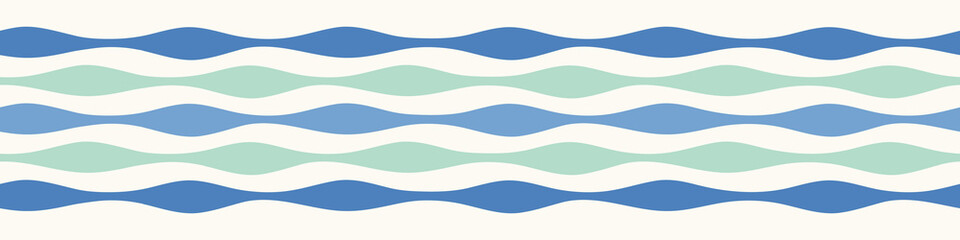 Wave border pattern. Vector seamless repeat water stripe design banner in blue and green.