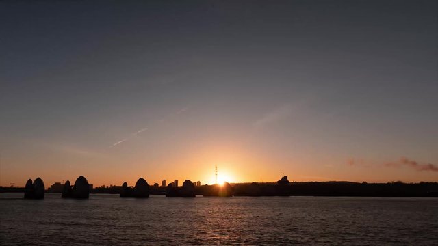 Timelapse of Sunrise in London facing the Thames Barrier