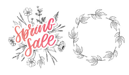 Spring sale Vector word sale .Letters made of flowers and leaves on a white background.