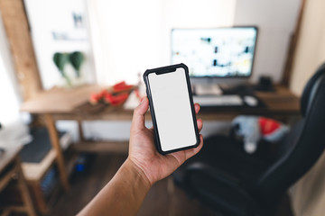Office desk and computer Working at home Computer and stock market