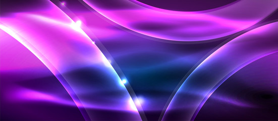 Abstract background. Shiny design neon waves with light effects, techno trendy design. Vector Illustration For Wallpaper, Banner, Background, Card, Book Illustration, landing page