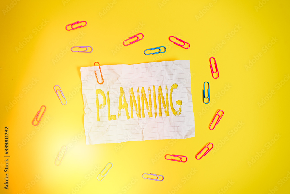 Poster handwriting text planning. conceptual photo process of thinking about the activities required to ach