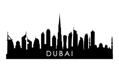 Dubai UAE skyline silhouette. Black Dubai city design isolated on white background.
