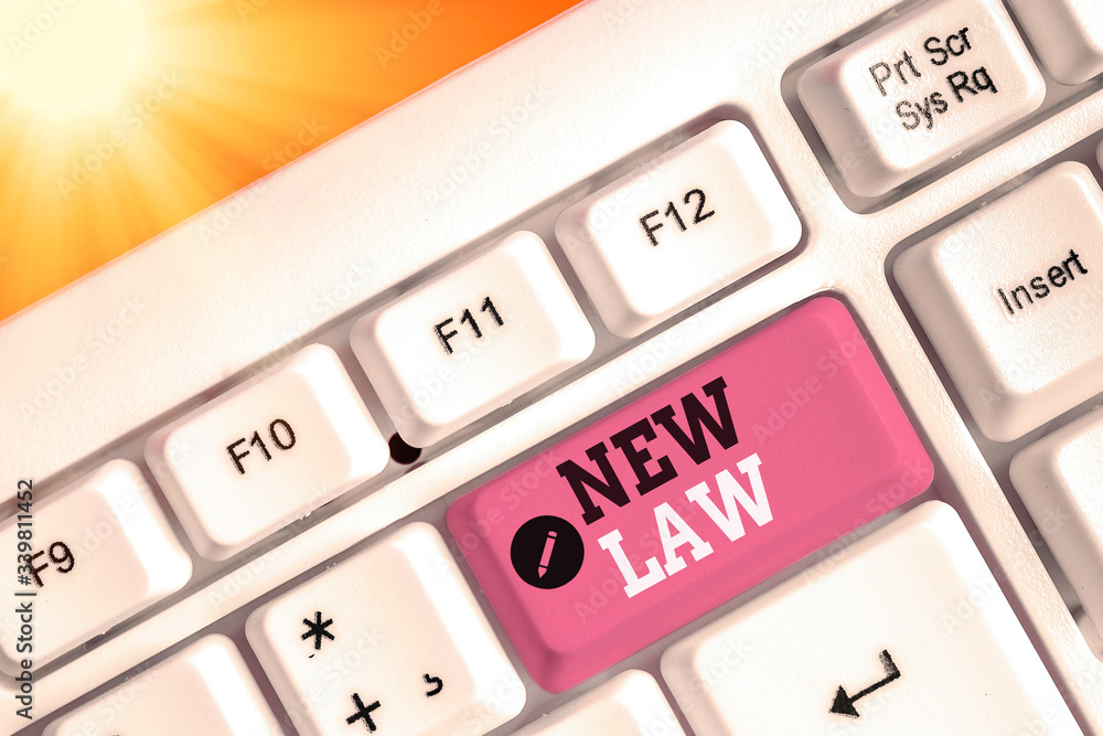 Poster conceptual hand writing showing new law. concept meaning system of rules that enforced through socia