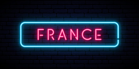 Obraz premium France neon sign. Bright light signboard. Vector banner.