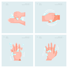 Vector Illustration Design Concept of Wahsing Hands. Hand Cleaning and Hygiene Concept.
