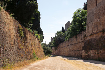 Moat of the medieval fortress of the Old Town of Rhodes, Greece