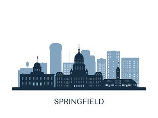 Springfield skyline, monochrome silhouette. Vector illustration. - obrazy, fototapety, plakaty