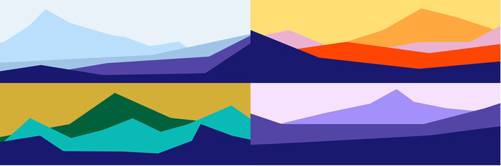 Vector banners set with panorama landscape in phantom blue color tones.