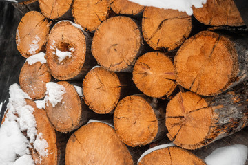 Rural life. Close up of pile of chop wood for fireplace and stove.