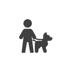 Man walking with a dog vector icon. filled flat sign for mobile concept and web design. Pet walking glyph icon. Symbol, logo illustration. Vector graphics