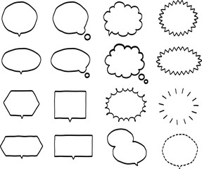 シンプルでおしゃれな白黒の吹き出し、線、ベクター