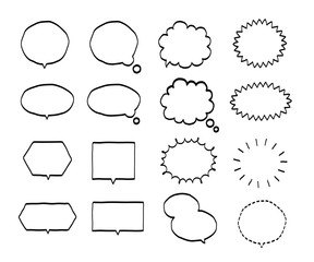 シンプルでおしゃれな白黒の吹き出し、線、ベクター