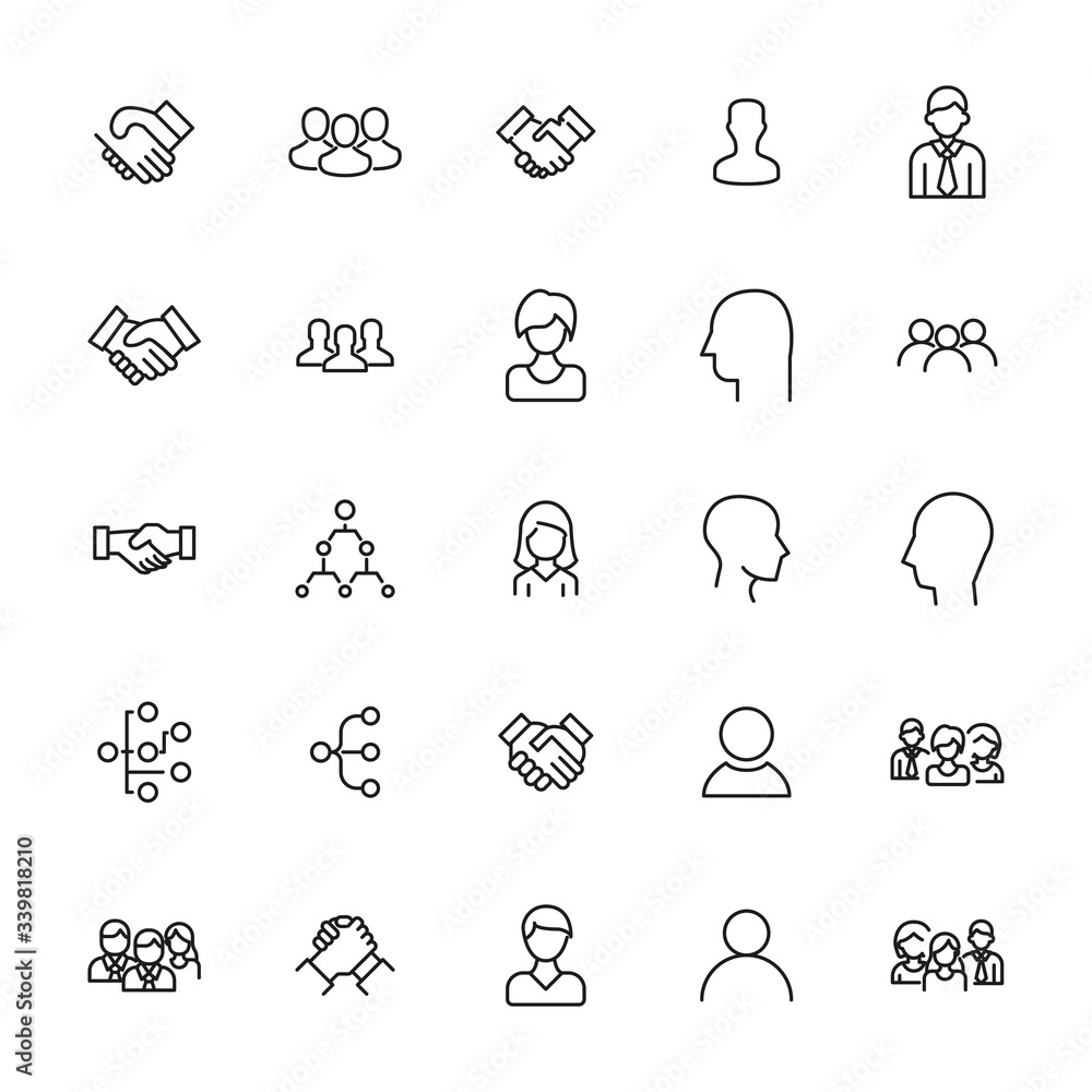 Poster simple set of team icons in trendy line style.