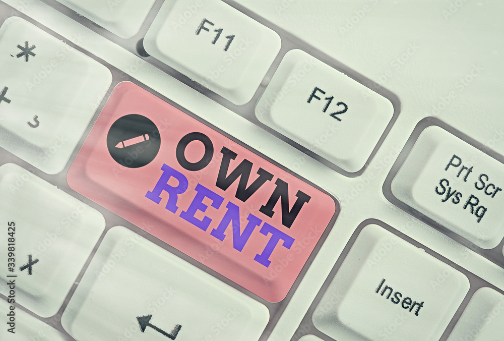 Poster writing note showing own rent. business concept for tangible property is leased in exchange for a mo
