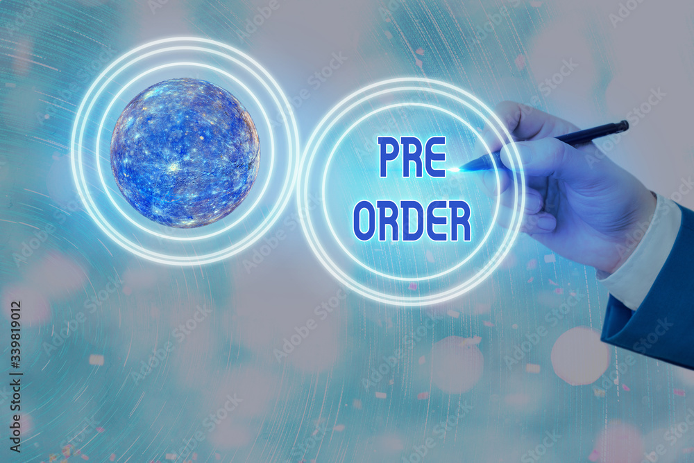 Poster conceptual hand writing showing pre order. concept meaning an order for a product placed before it i