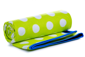 Green picnic blanket on white background isolation