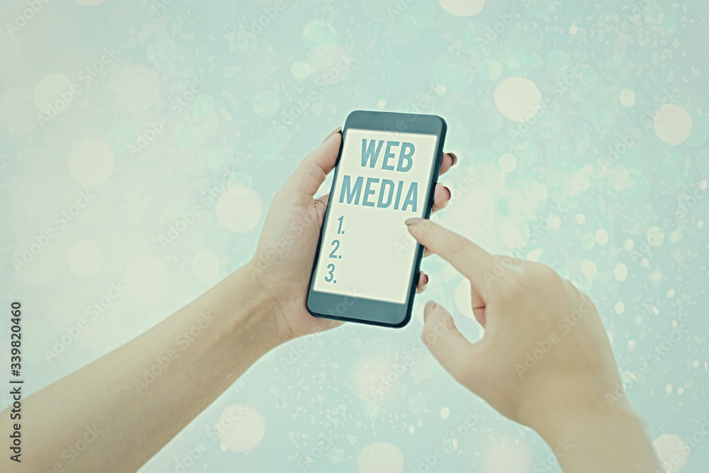 Poster writing note showing web media. business concept for audio and visual forms of communication present
