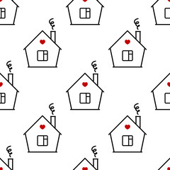 Stay home vector seamless pattern background for quarantine, self-isolation design with line art houses.
