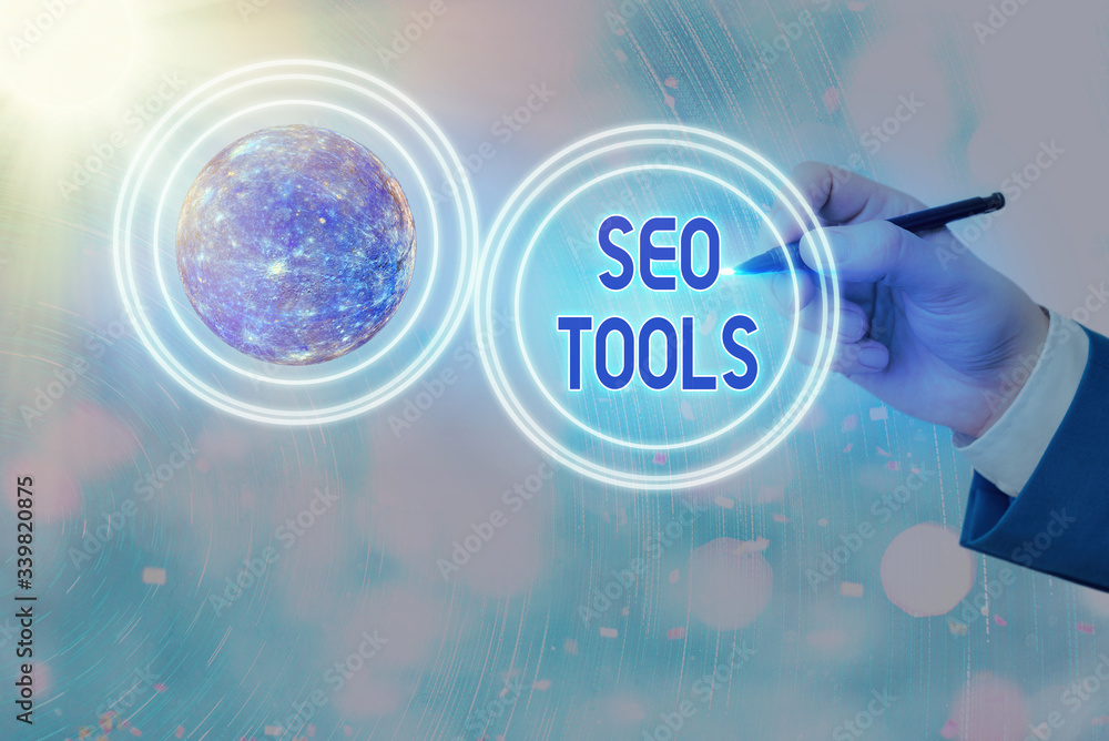 Poster conceptual hand writing showing seo tools. concept meaning process of affecting online visibility of