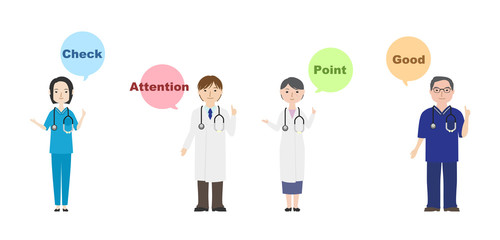 指を立てている医師たち
