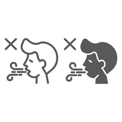 Difficulty breathing line and glyph icon, dysnea and covid-19, coronavirus symptom sign, vector graphics, a linear icon on a white background, eps 10.