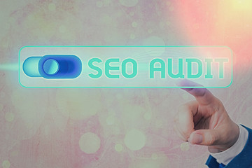Conceptual hand writing showing Seo Audit. Concept meaning Search Engine Optimization validating...