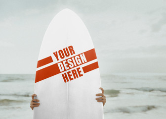 Surfboard at the beach mockup