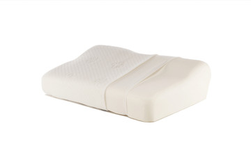 Orthopedic Pillow with a Memory Effect. Medical treatment pillow for sleep. Comfort Memory Pillow under the head with a recess under the shoulder isolated on white background. Sleeping Support Pillow