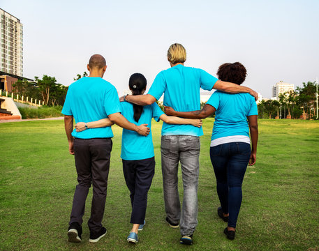Group of happy and diverse volunteers