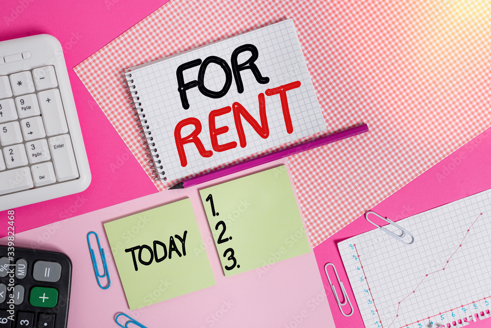 Poster handwriting text writing for rent. conceptual photo when you make property available for purchasing 